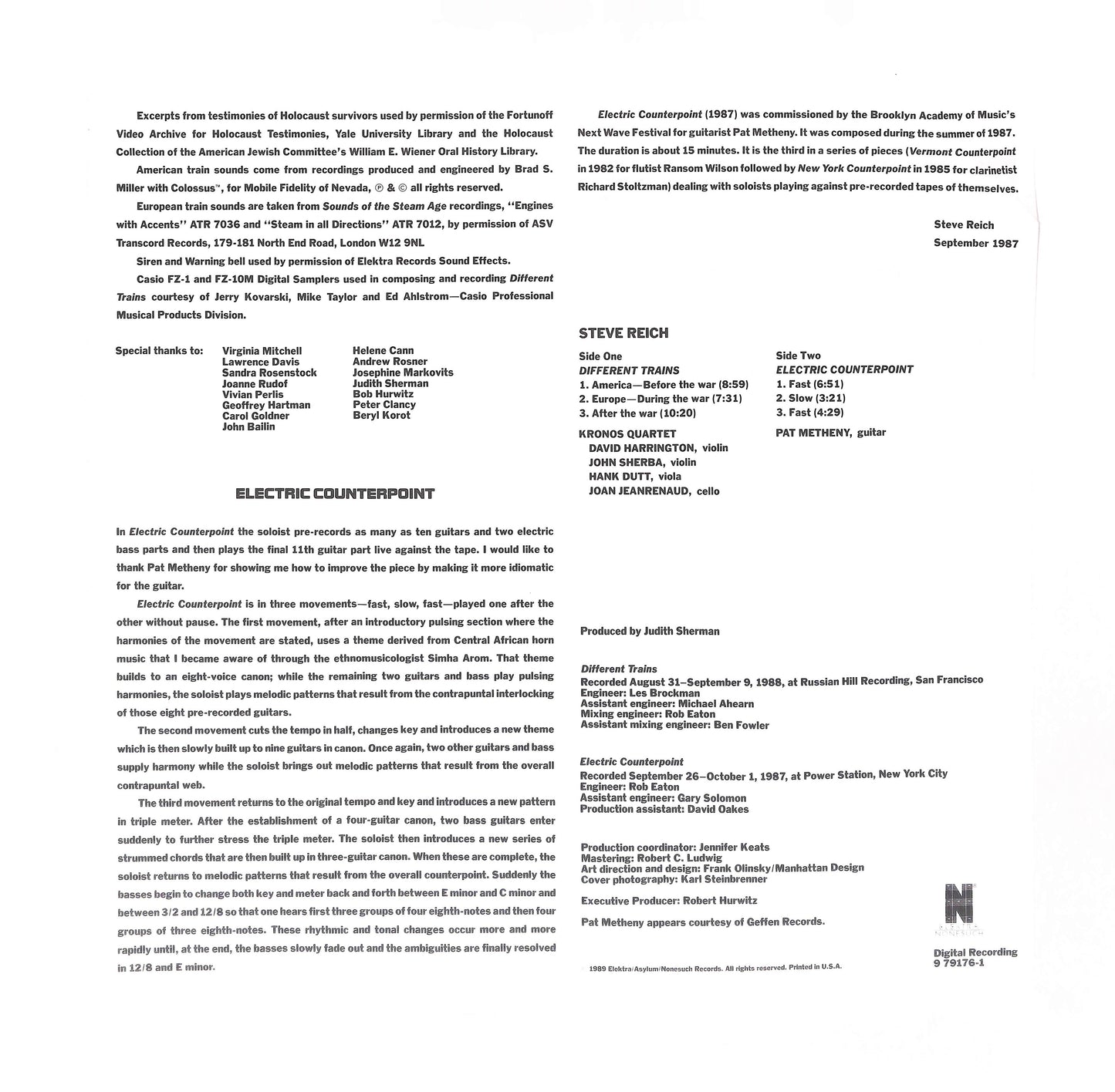 Kronos Quartet / Pat Metheny - Different Trains / Electric Counterpoint