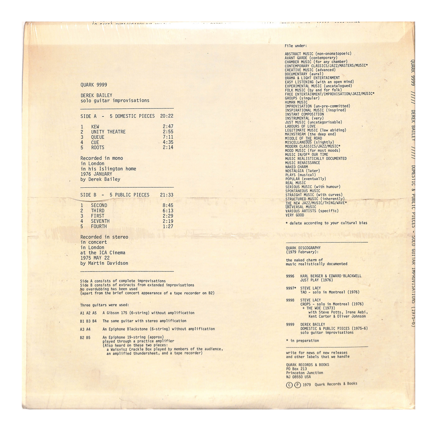 Domestic & Public Pieces - Solo Guitar Improvisations (1975-6)