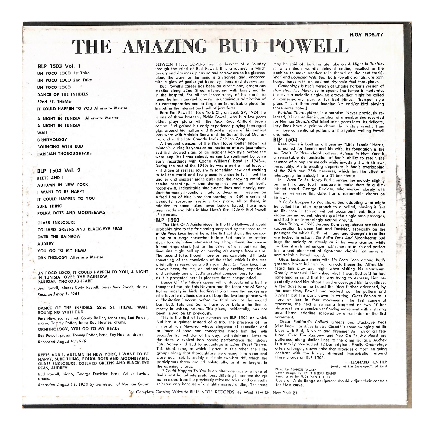The Amazing Bud Powell, Volume 1