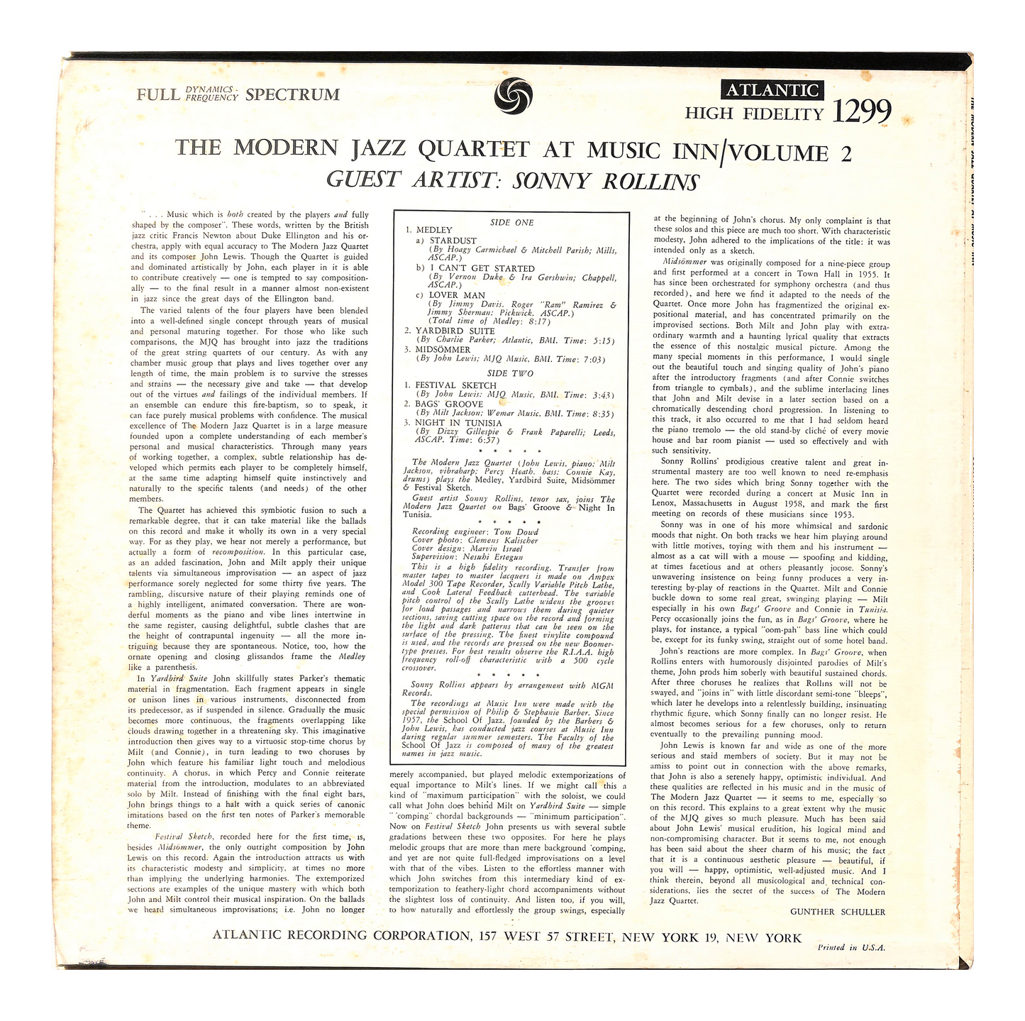 The Modern Jazz Quartet At Music Inn / Volume 2