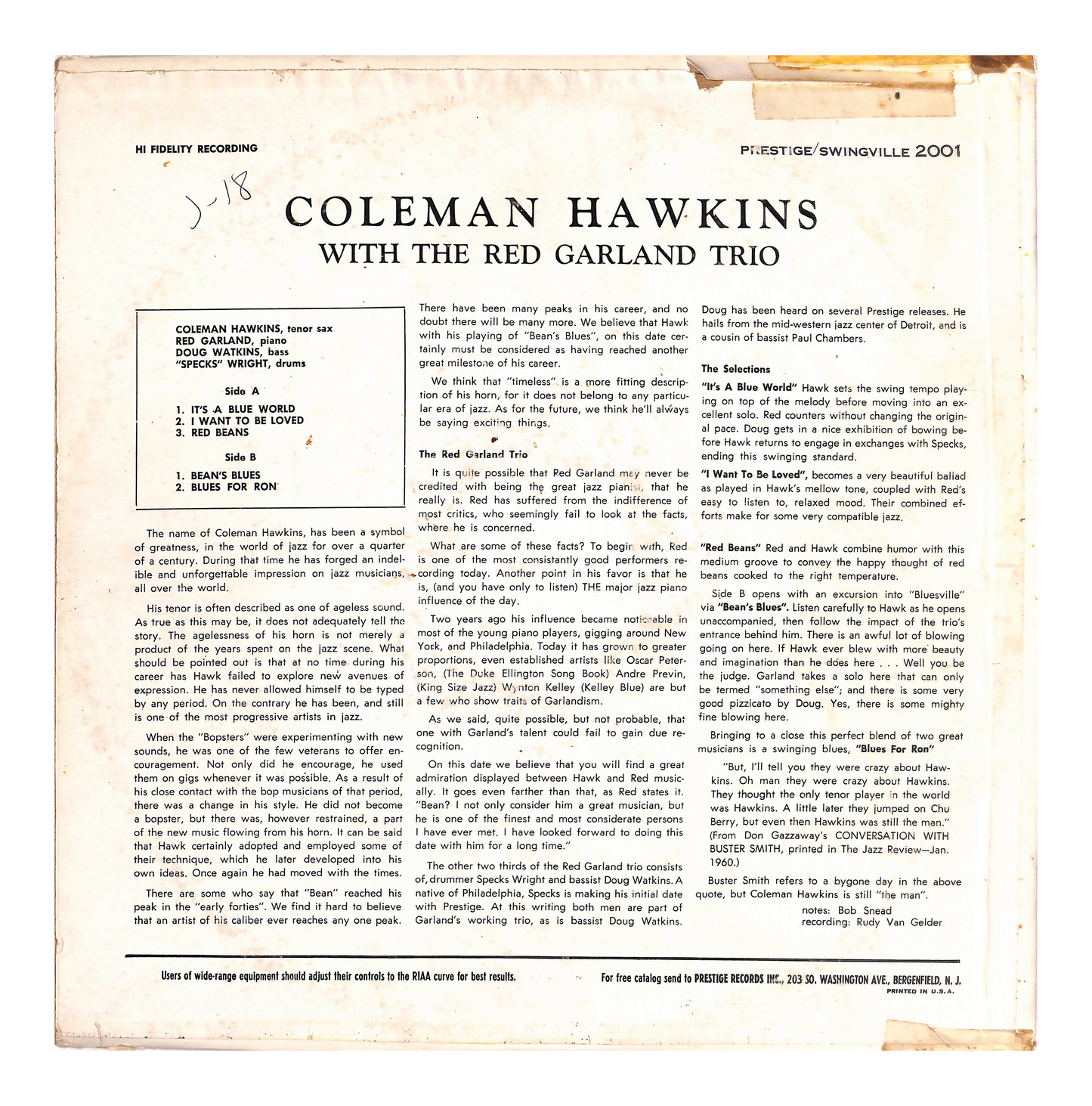 Coleman Hawkins With The Red Garland Trio