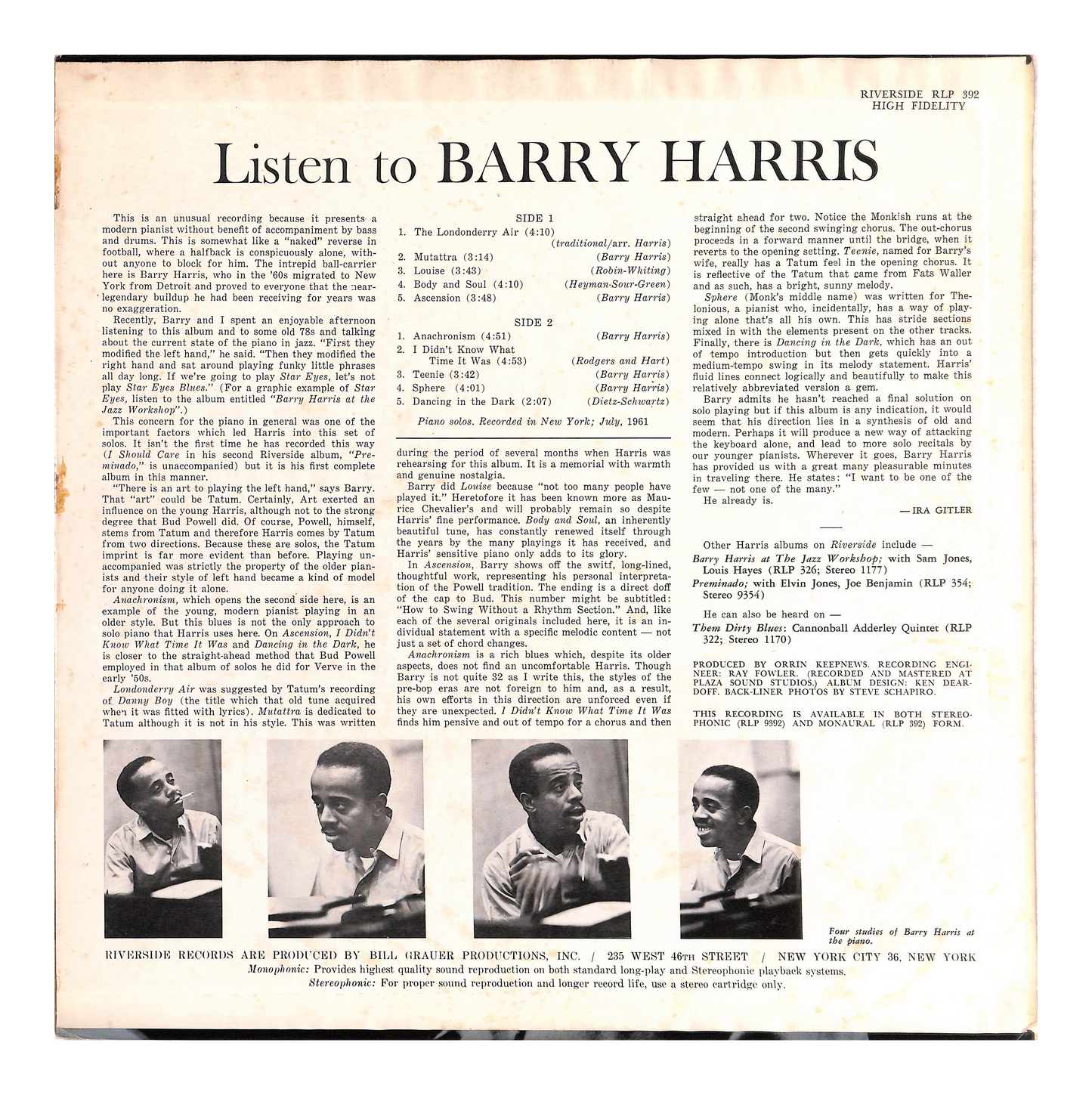 Listen To Barry Harris . . . Solo Piano