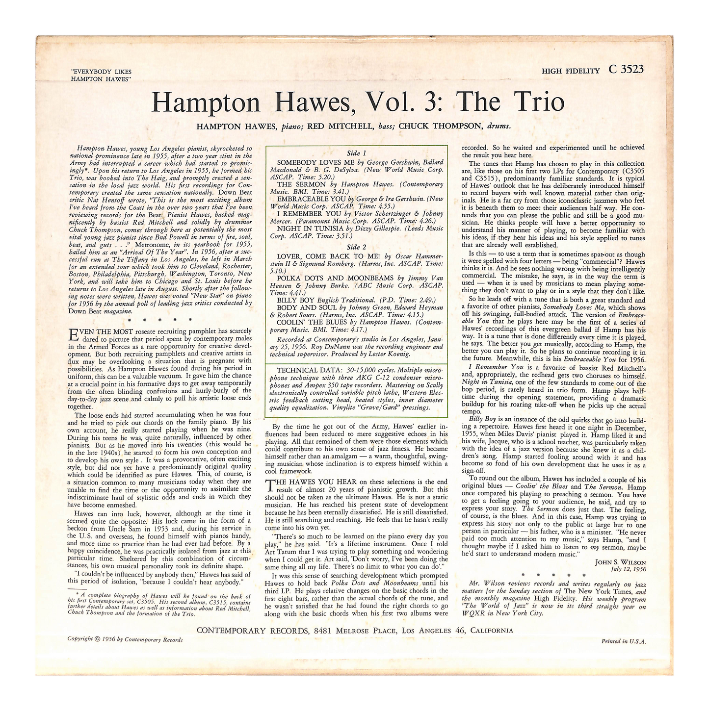 Everybody Likes Hampton Hawes, Vol. 3: The Trio