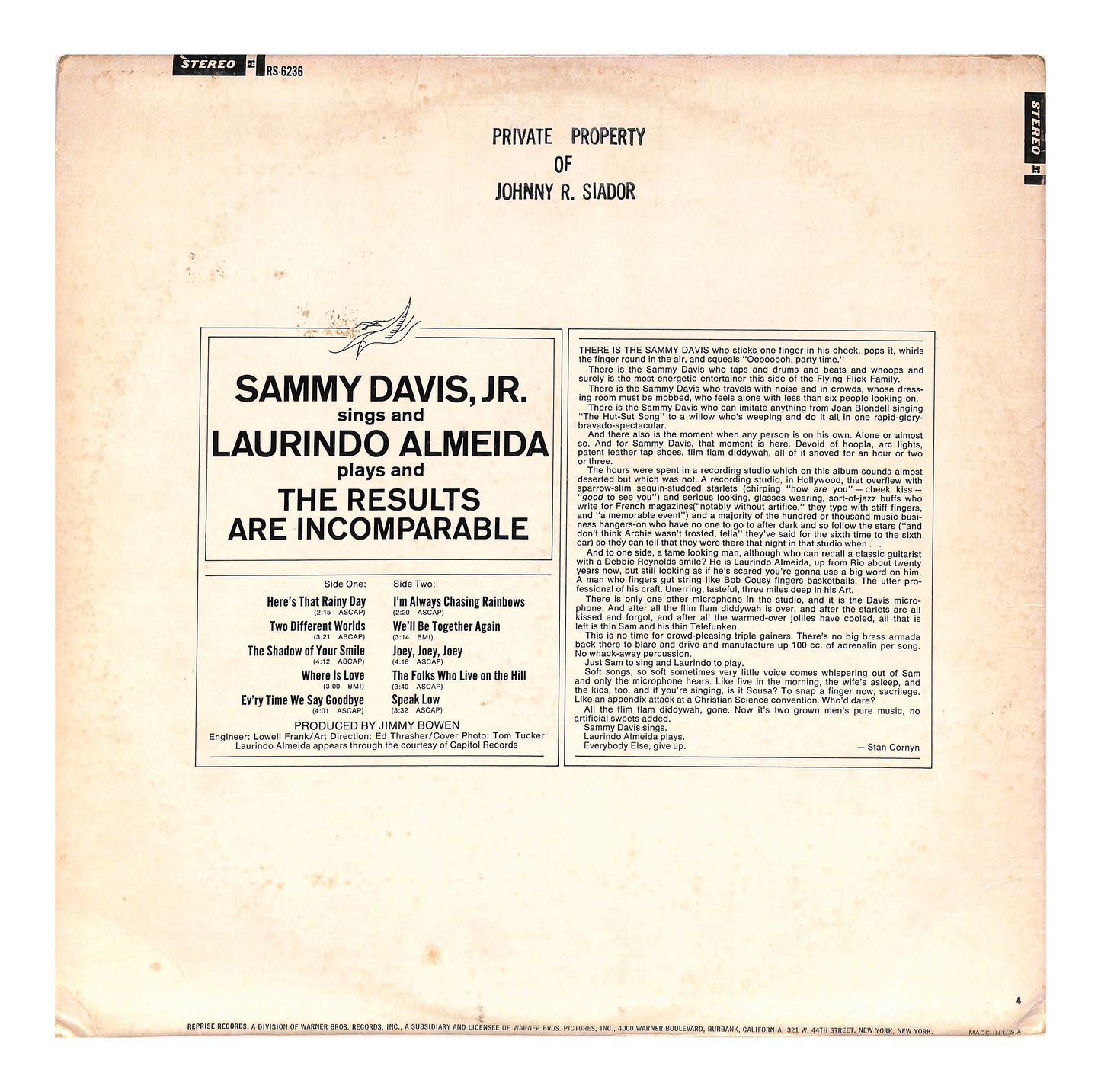 Sammy Davis, Jr. Sings Laurindo Almeida Plays