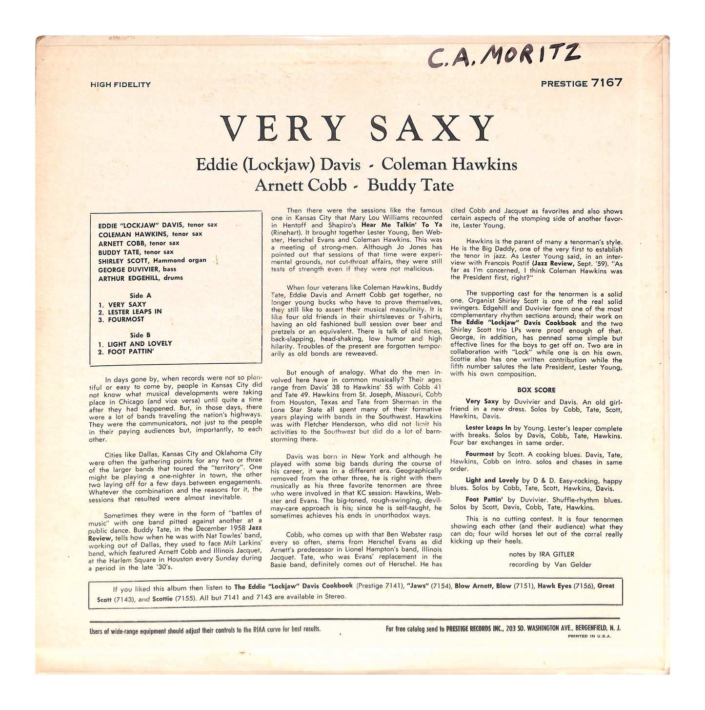 Buddy Tate - Coleman Hawkins - Arnett Cobb - Very Saxy