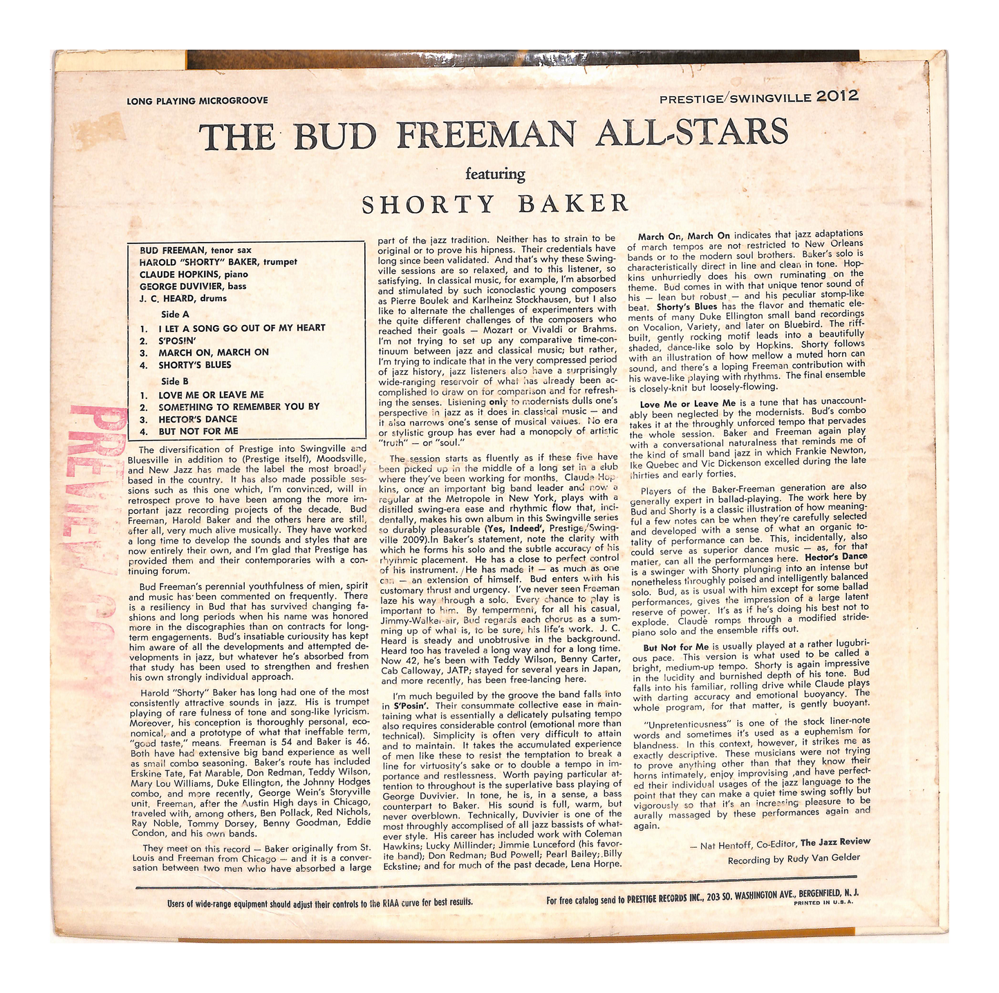 The Bud Freeman All-Stars Featuring Shorty Baker