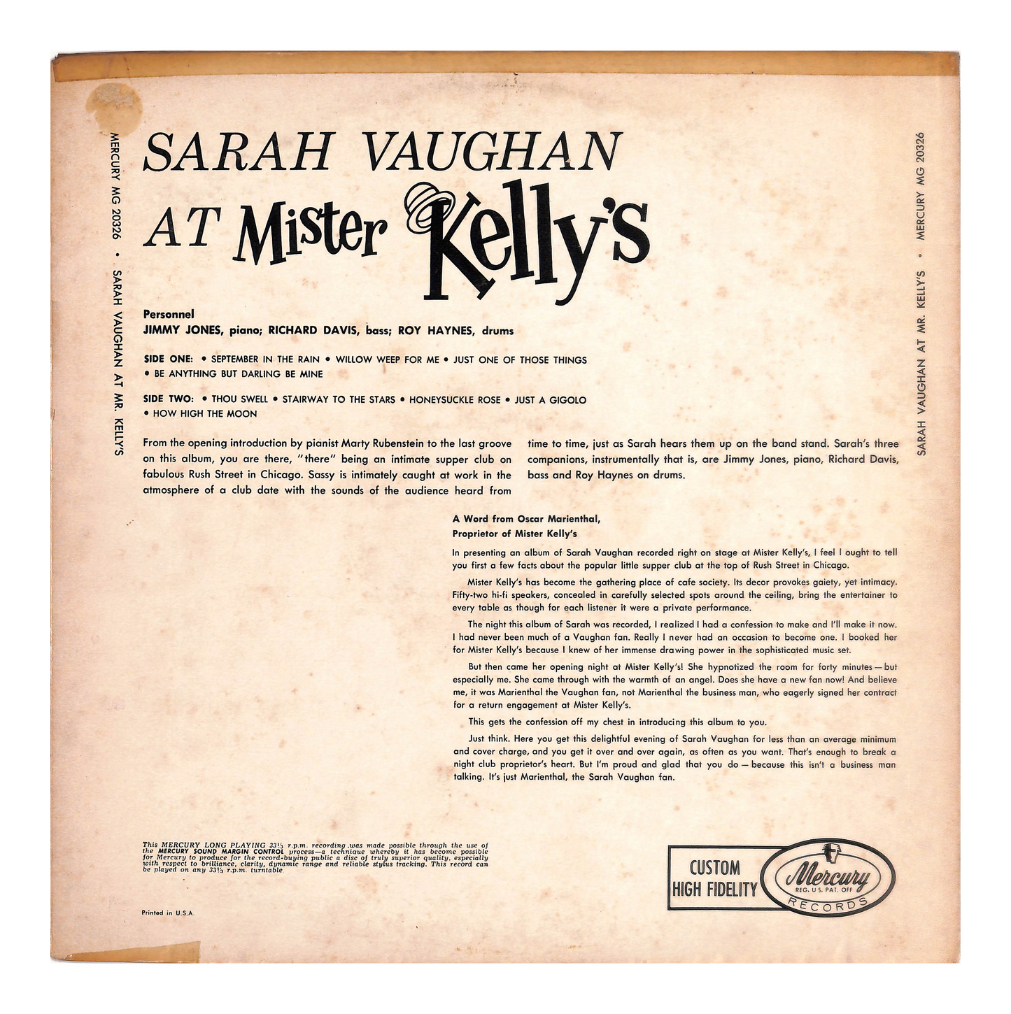 Sarah Vaughan At Mister Kelly's