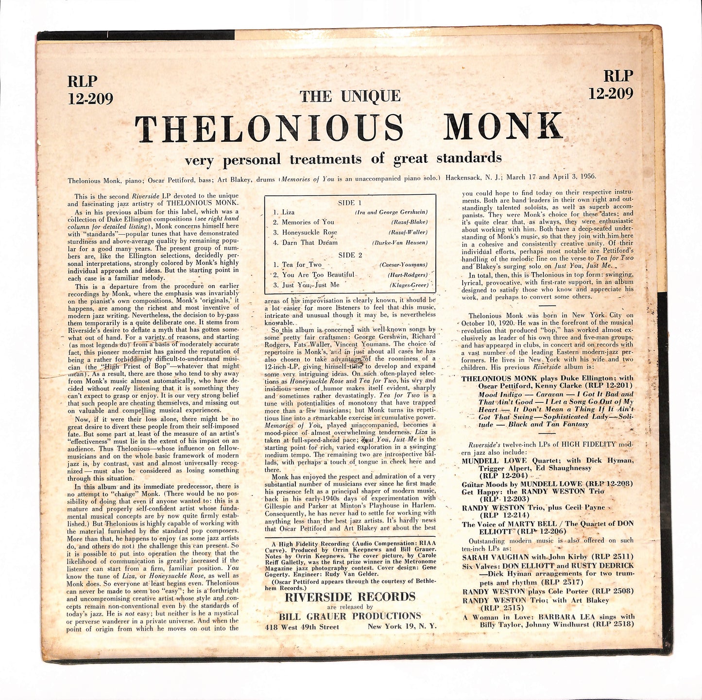 The Unique Thelonious Monk