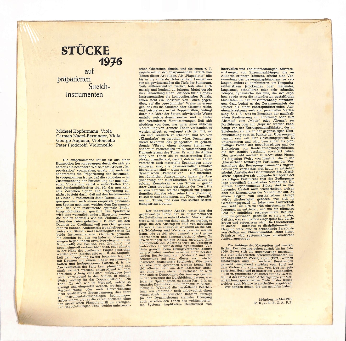 Experimentelle Musik: Stücke 1976