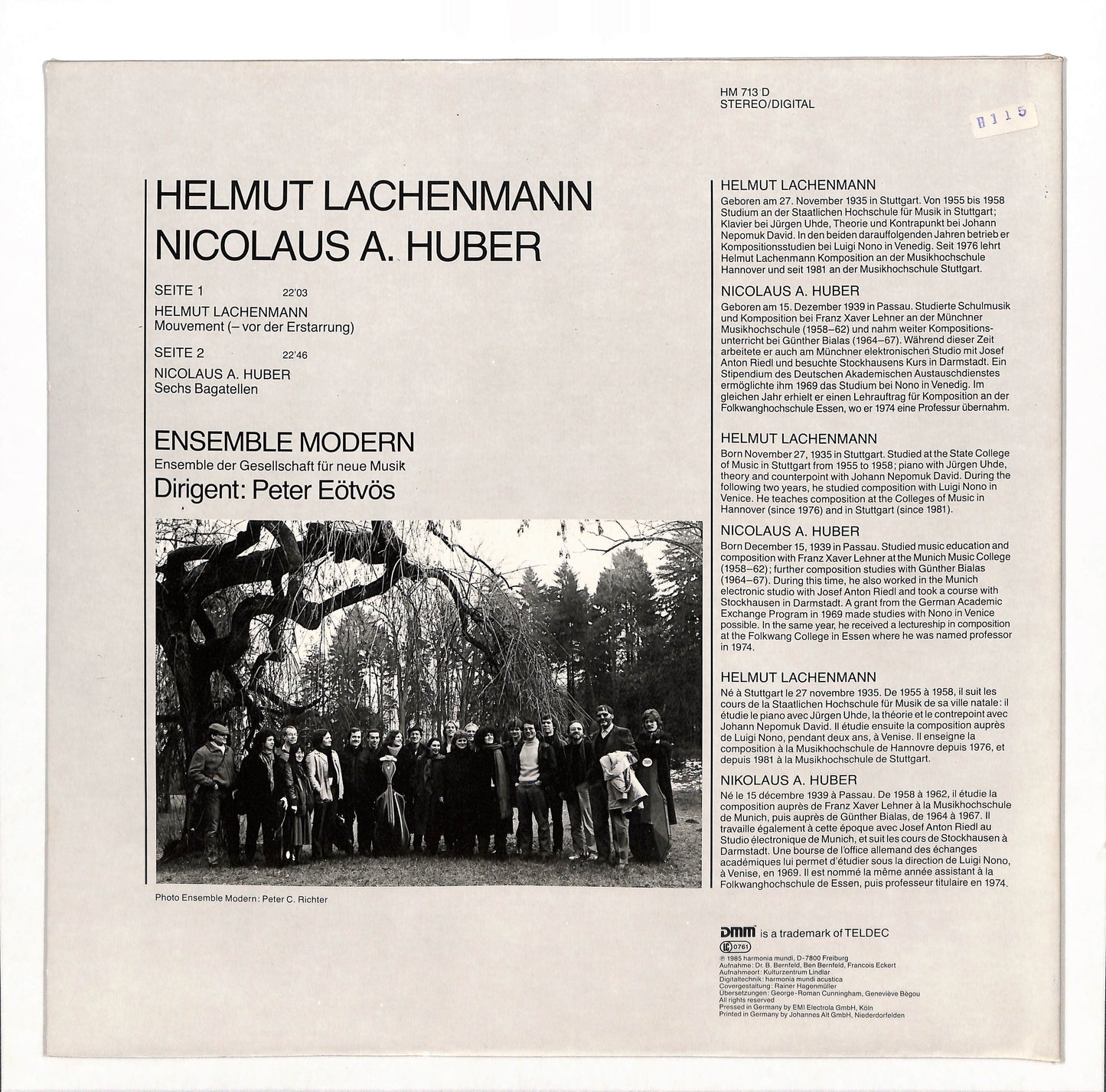 Nicolaus A. Huber / Helmut Lachenmann - Sechs Bagatellen / Mouvement (- Vor Der Erstarrung)