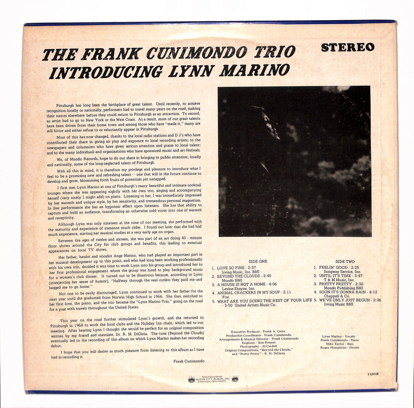 The Frank Cunimondo Trio Introducing Lynn Marino