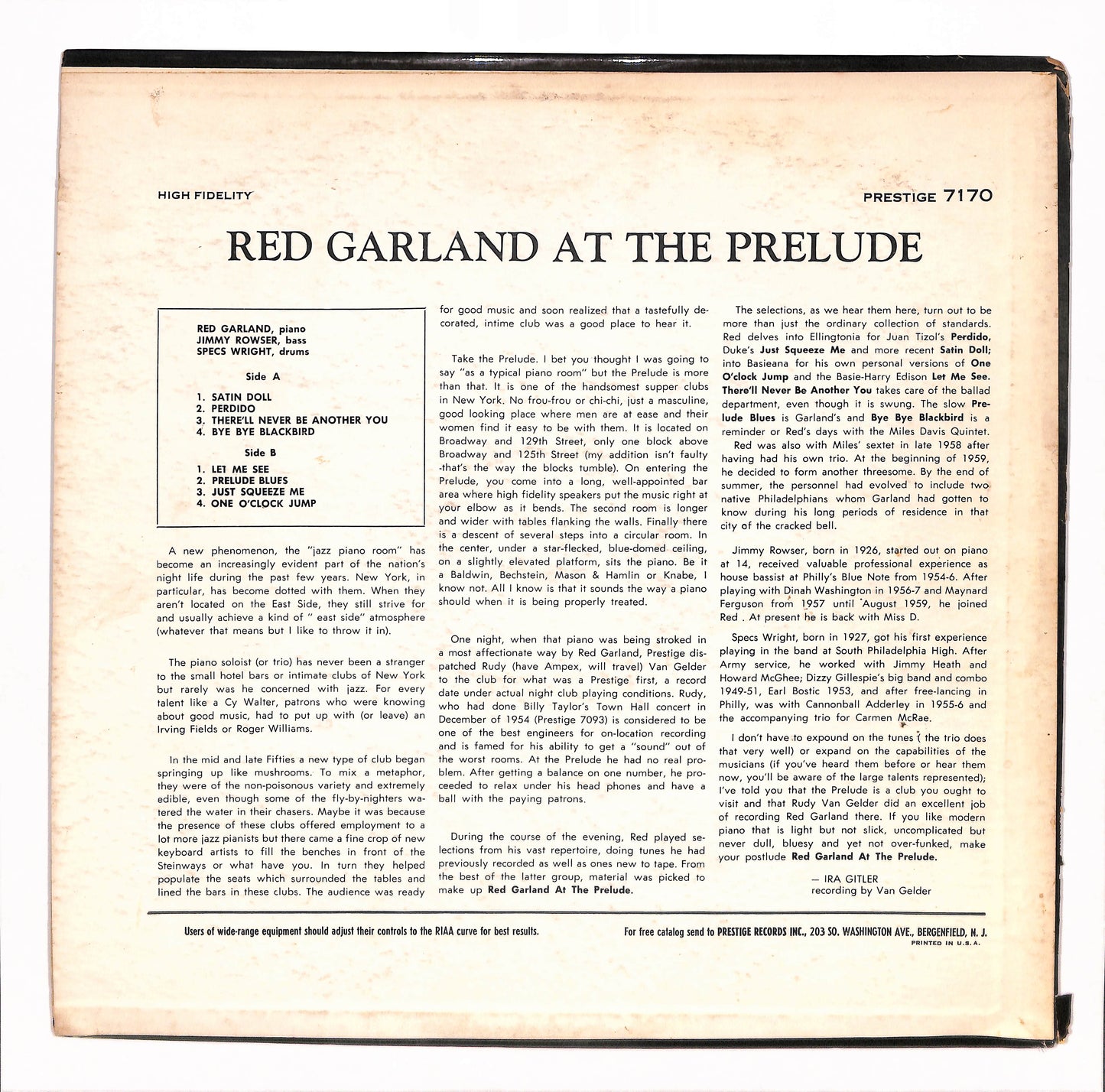 Red Garland At The Prelude