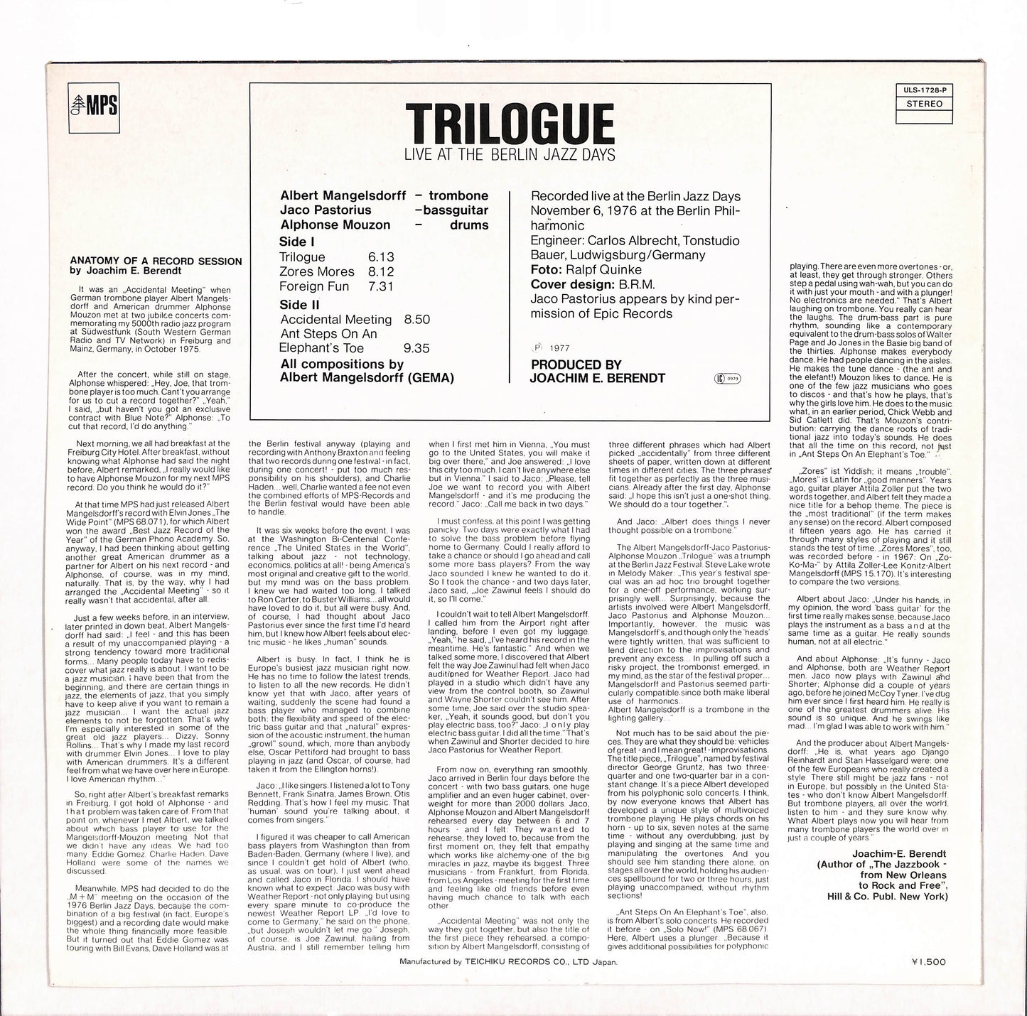 Alphonse Mouzon - Jaco Pastorius - Trilogue - Live At The Berlin Jazz Days