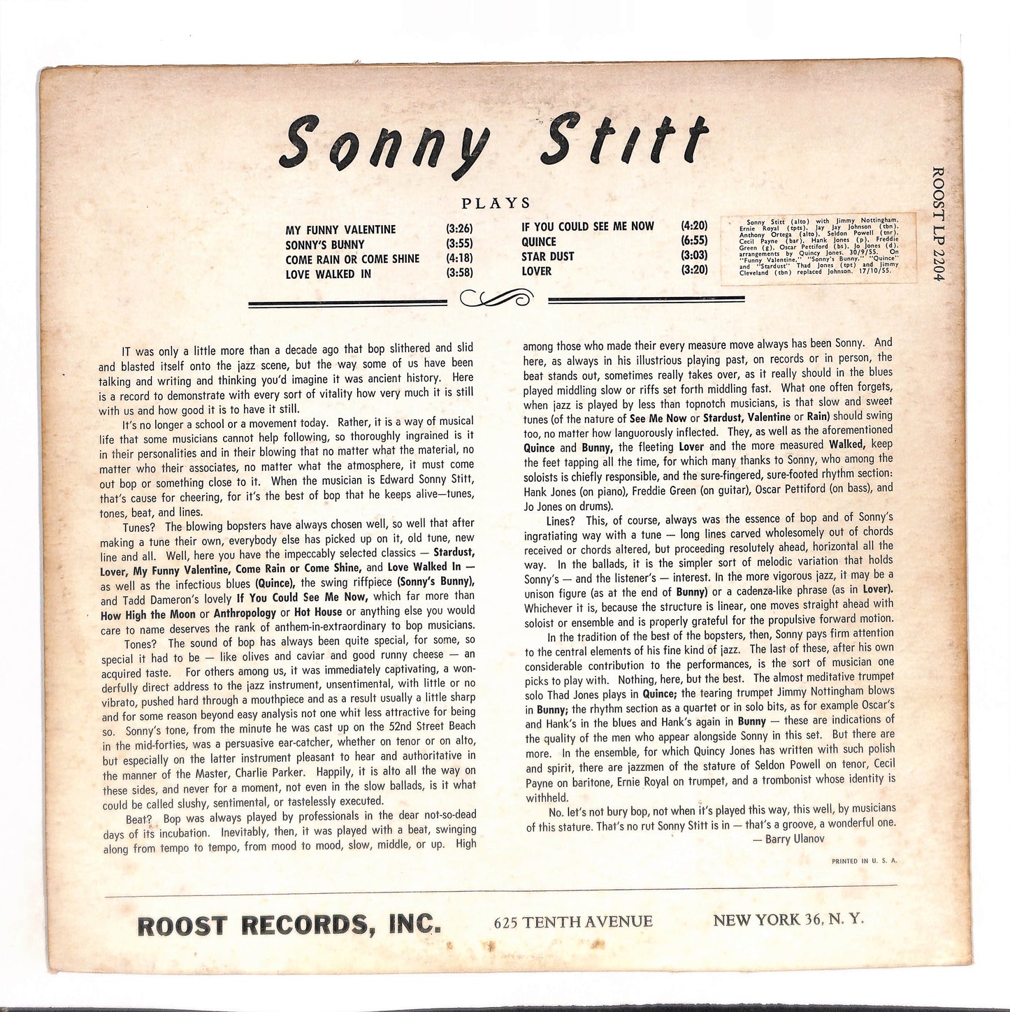 Sonny Stitt Plays Arrangements From The Pen Of Quincy Jones