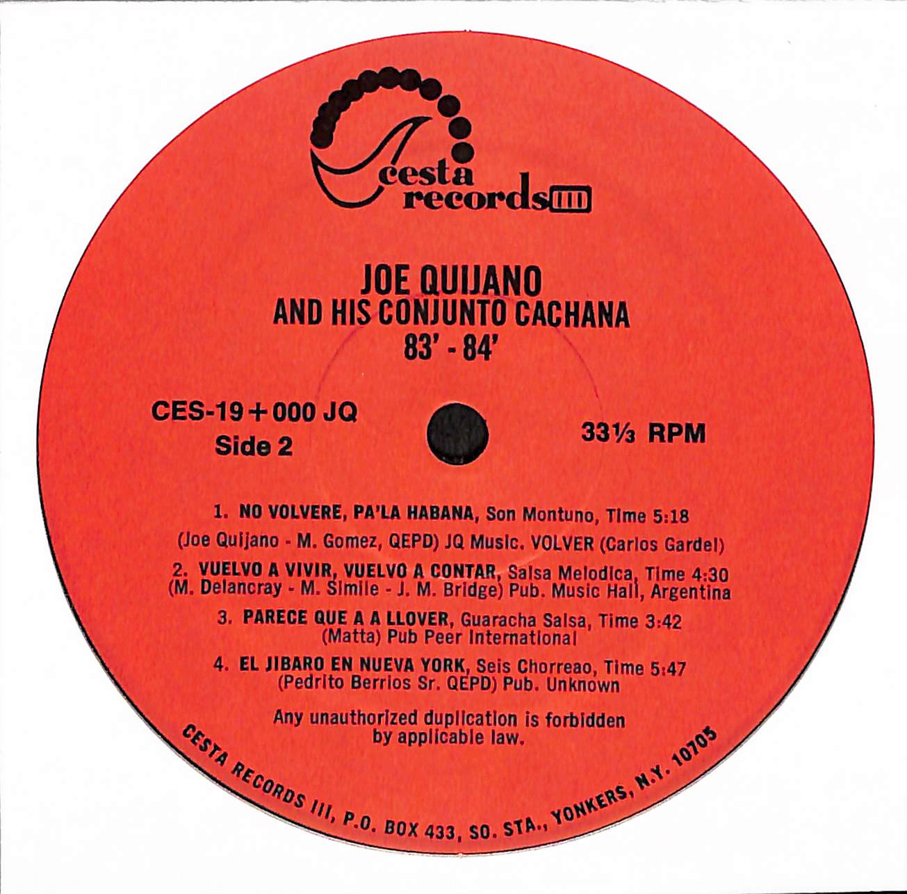 Joe Quijano And His Conjunto Cachana 83'-84'