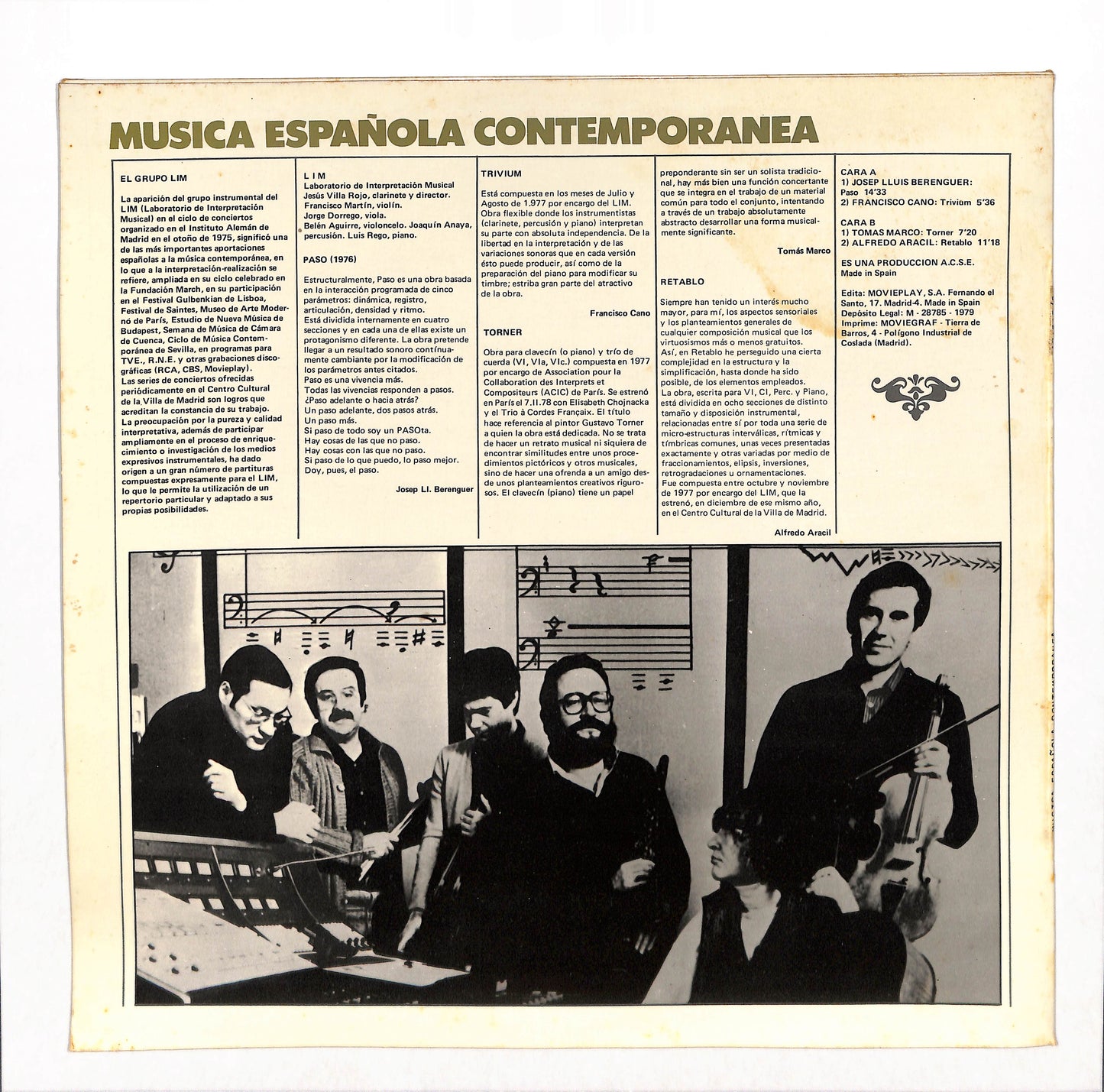 Josep Lluis Berenguer / Francisco Cano / Tomás Marco / Alfredo Aracil - Música Española Comtemporánea