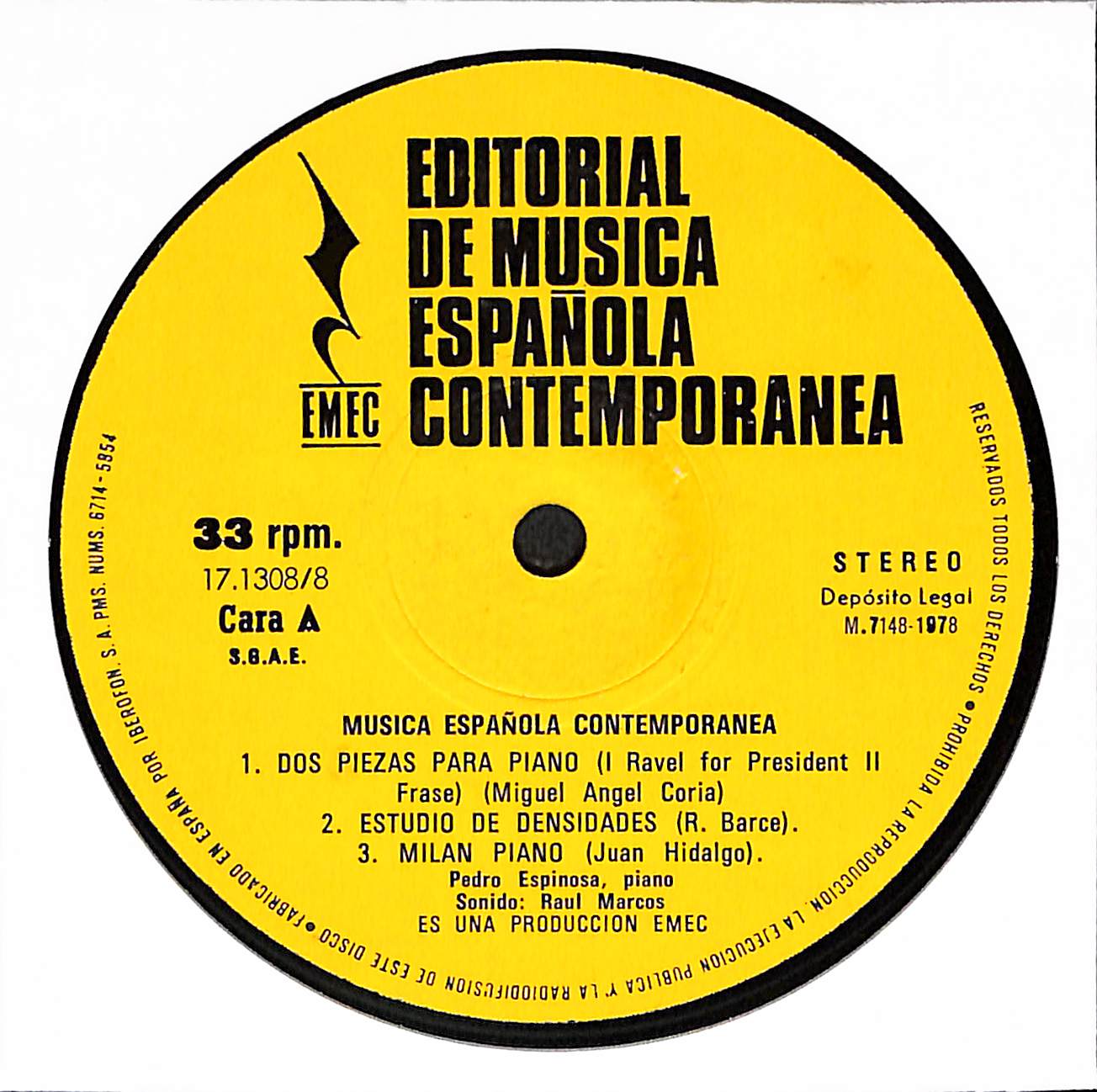 Miguel Angel Coria / Ramón Barce / Juan Hidalgo / Carmelo Alonso Bernaola / Carlos Cruz De Castro / Joan Guinjoan / Tomás Marco / Agustín González Acilu - Música Española Contemporánea