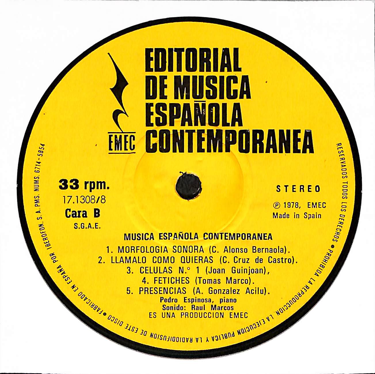 Miguel Angel Coria / Ramón Barce / Juan Hidalgo / Carmelo Alonso Bernaola / Carlos Cruz De Castro / Joan Guinjoan / Tomás Marco / Agustín González Acilu - Música Española Contemporánea