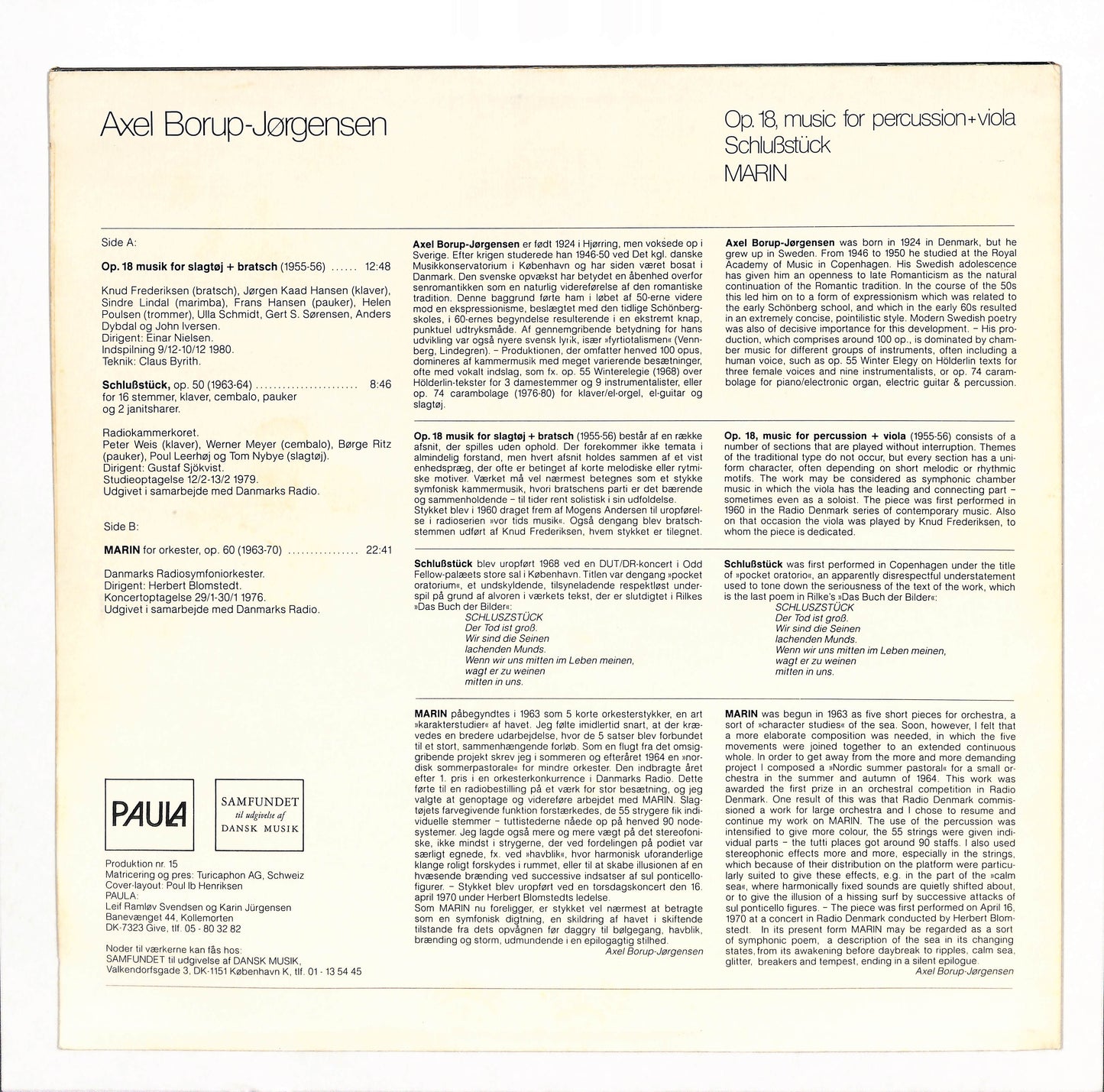 Op. 18, Music For Percussion + Viola / Schlußstück / Marin