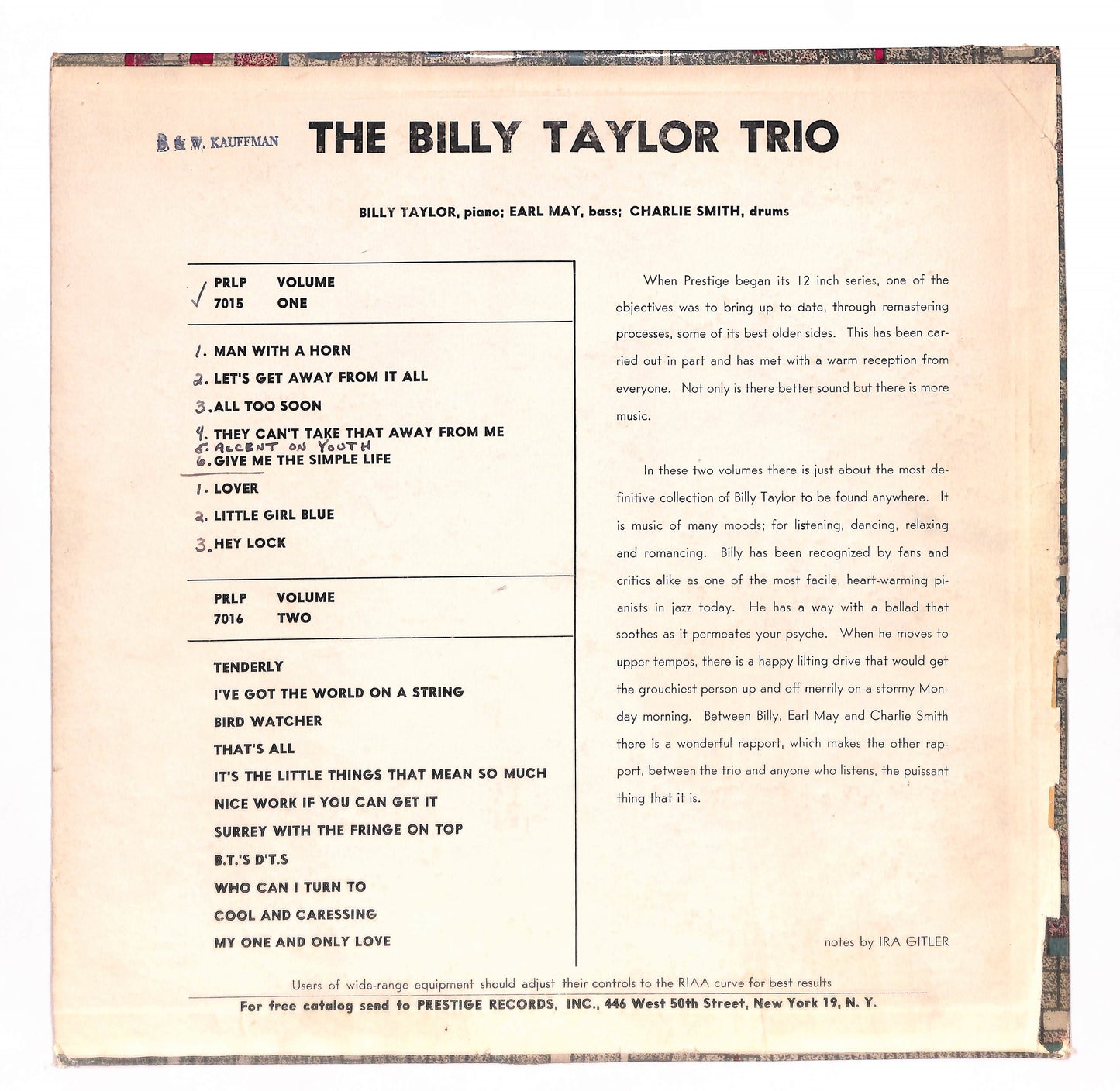 Billy Taylor Trio Vol. 1