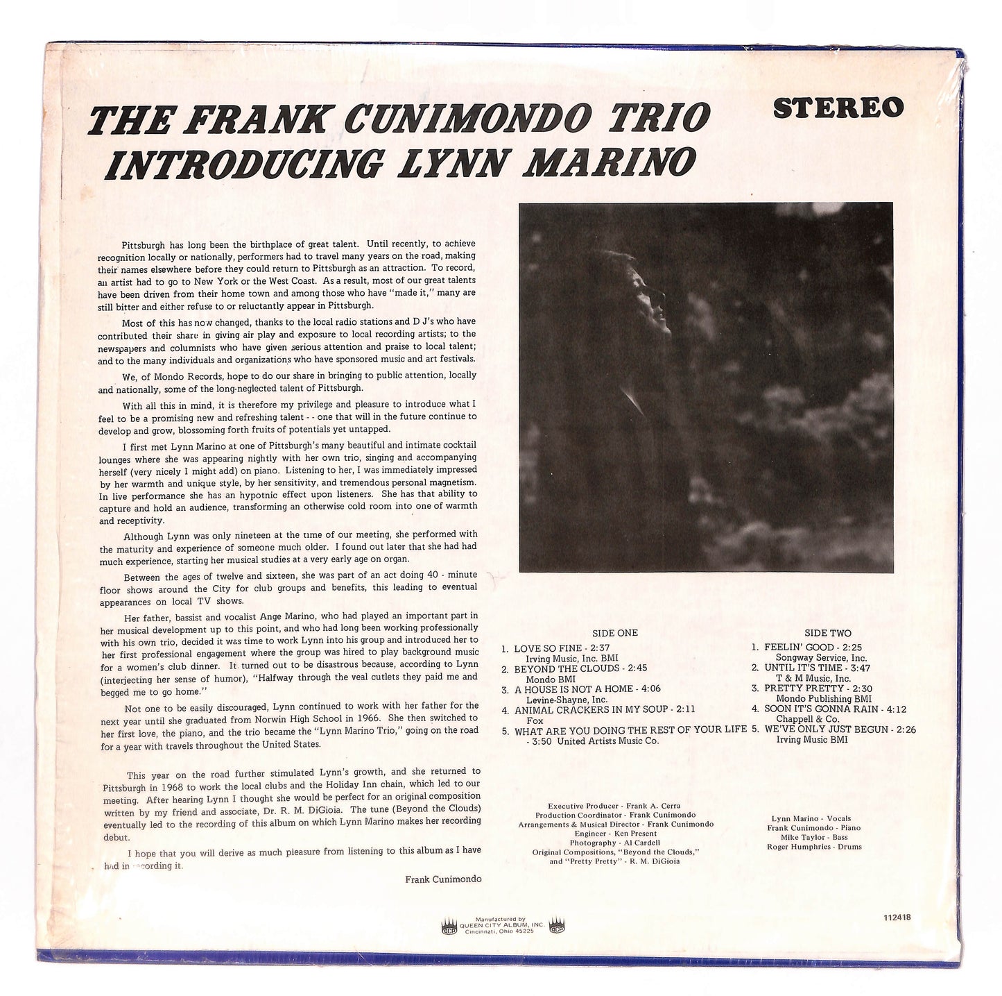 The Frank Cunimondo Trio Introducing Lynn Marino