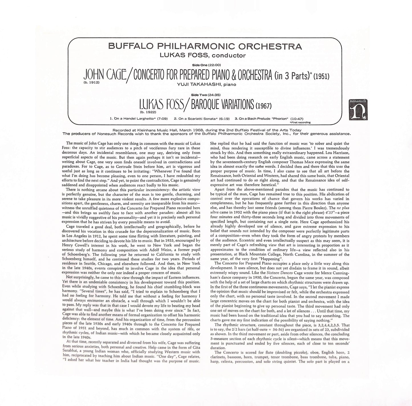 Concerto For Prepared Piano & Orchestra / Baroque Variations