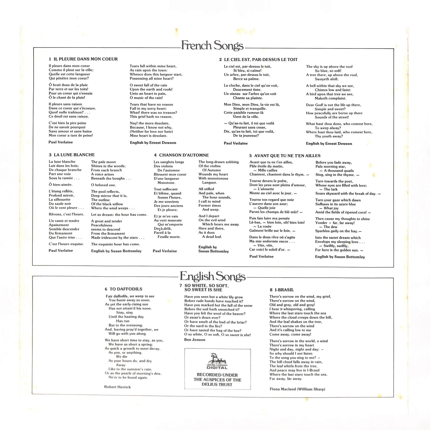 English, French & Scandinavian Songs