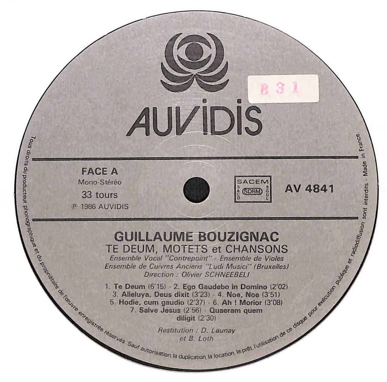 Guillaume Bouzignac Après 1641 - Te Deum - Motets Et Chansons