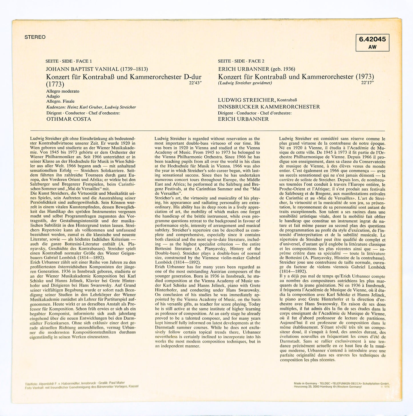 Kontrabaß-Konzerte = Double-bass Concertos = Concertos Pour Contrebasse