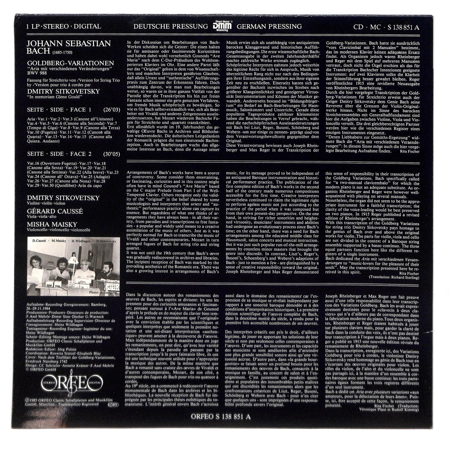 Goldberg Variationen - Fassung Für Streichtrio - Version For String Trio - Version Pour Trio A Cordes