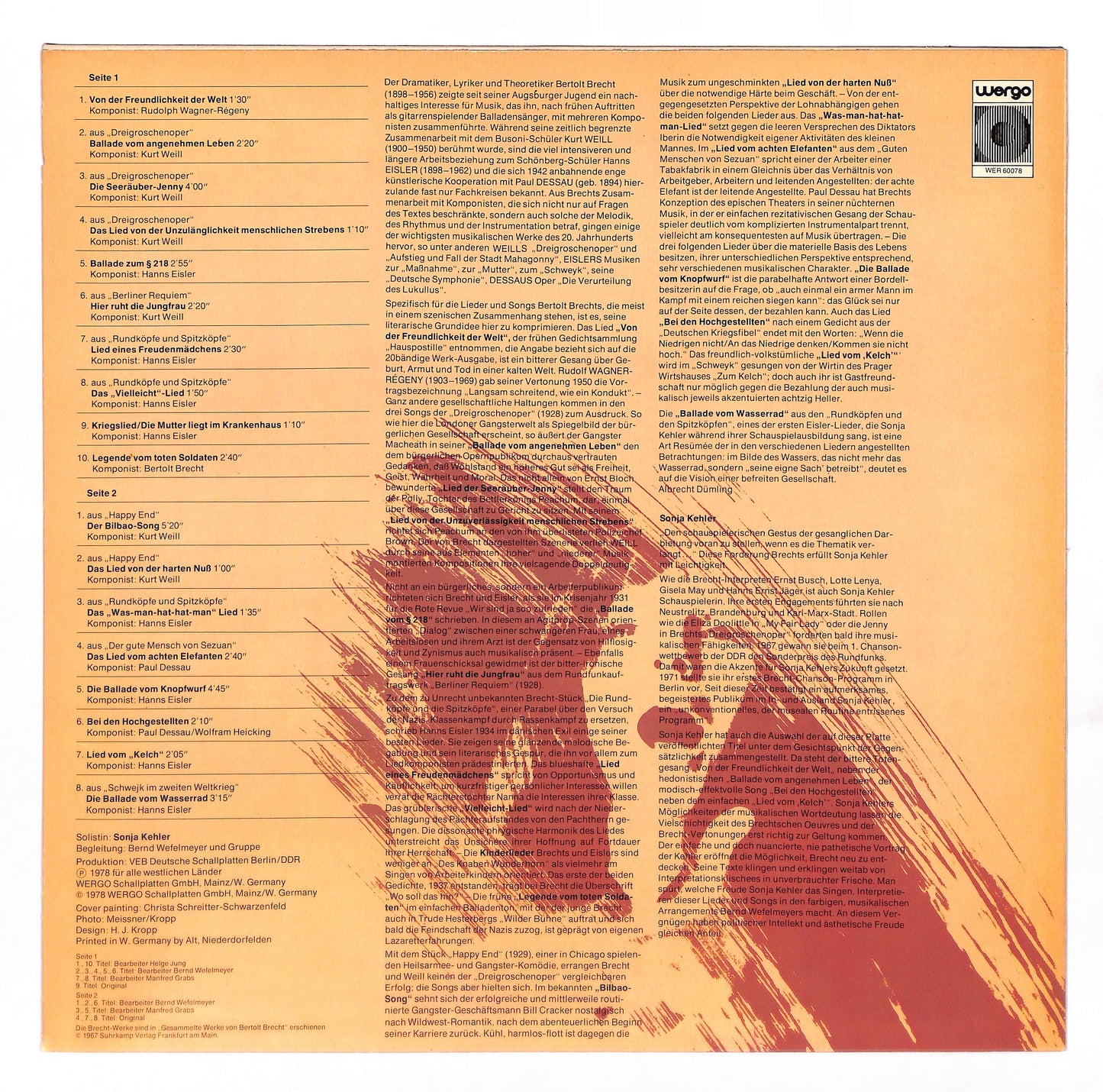 Brecht Portrait. Sonja Kehler Singt Bertolt Brecht