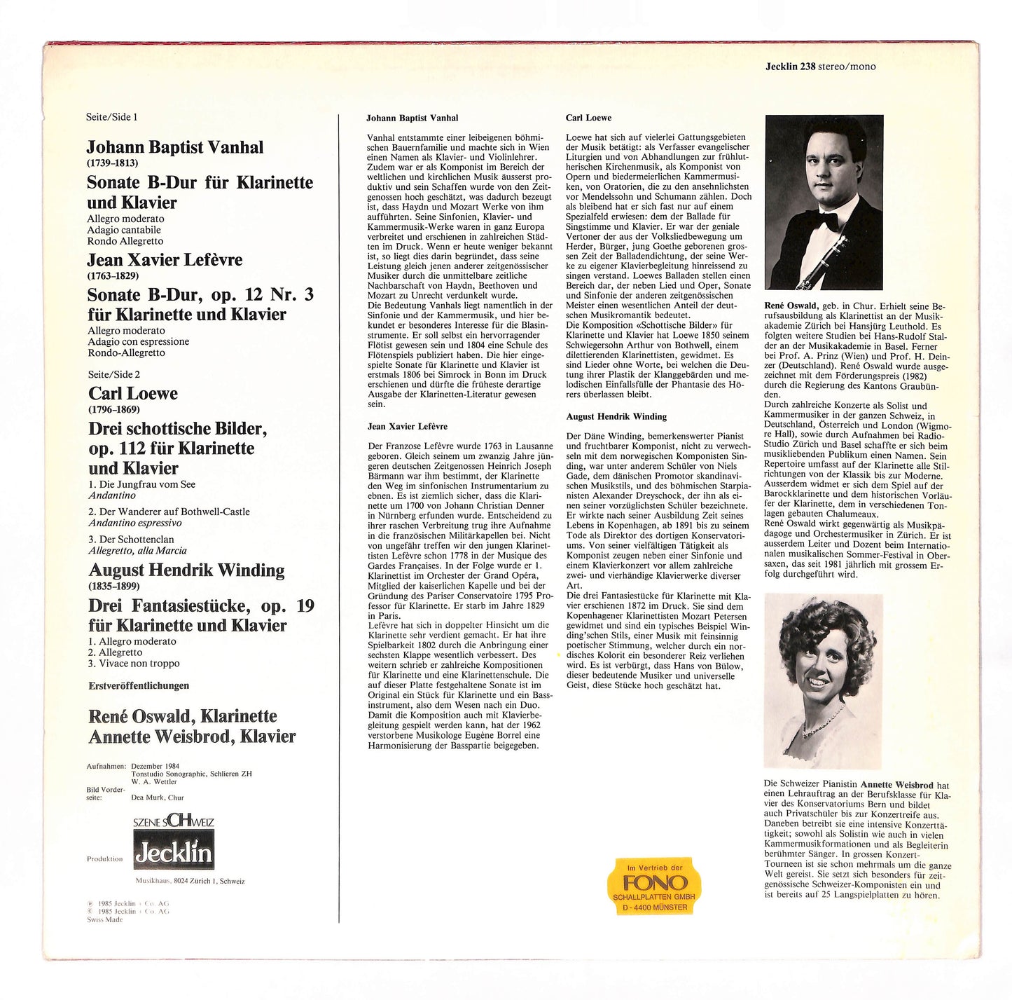 Johann Baptist Vanhal / Sonate B-Dur für Klarinette und Klavier