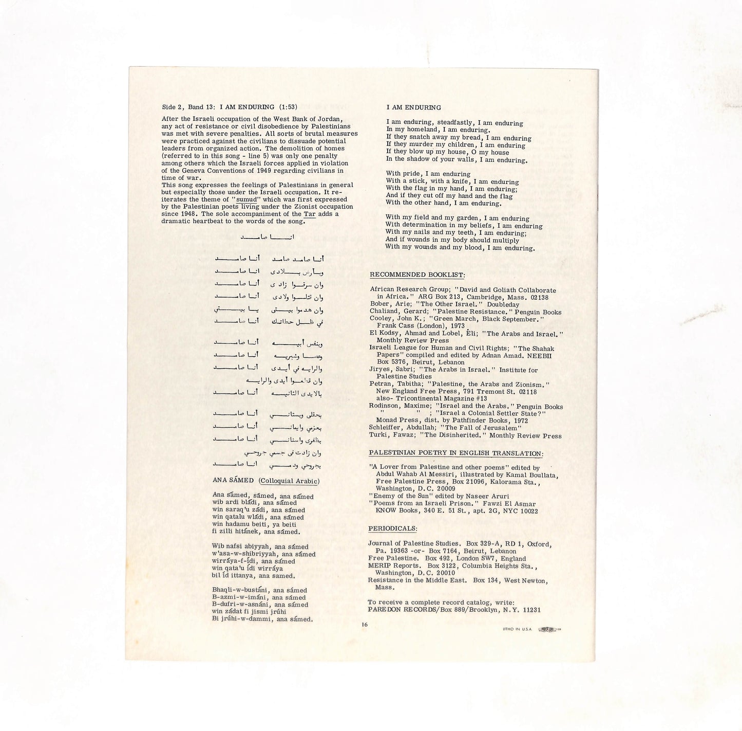 Palestine Lives! - Songs From The Struggle Of The People Of Palestine