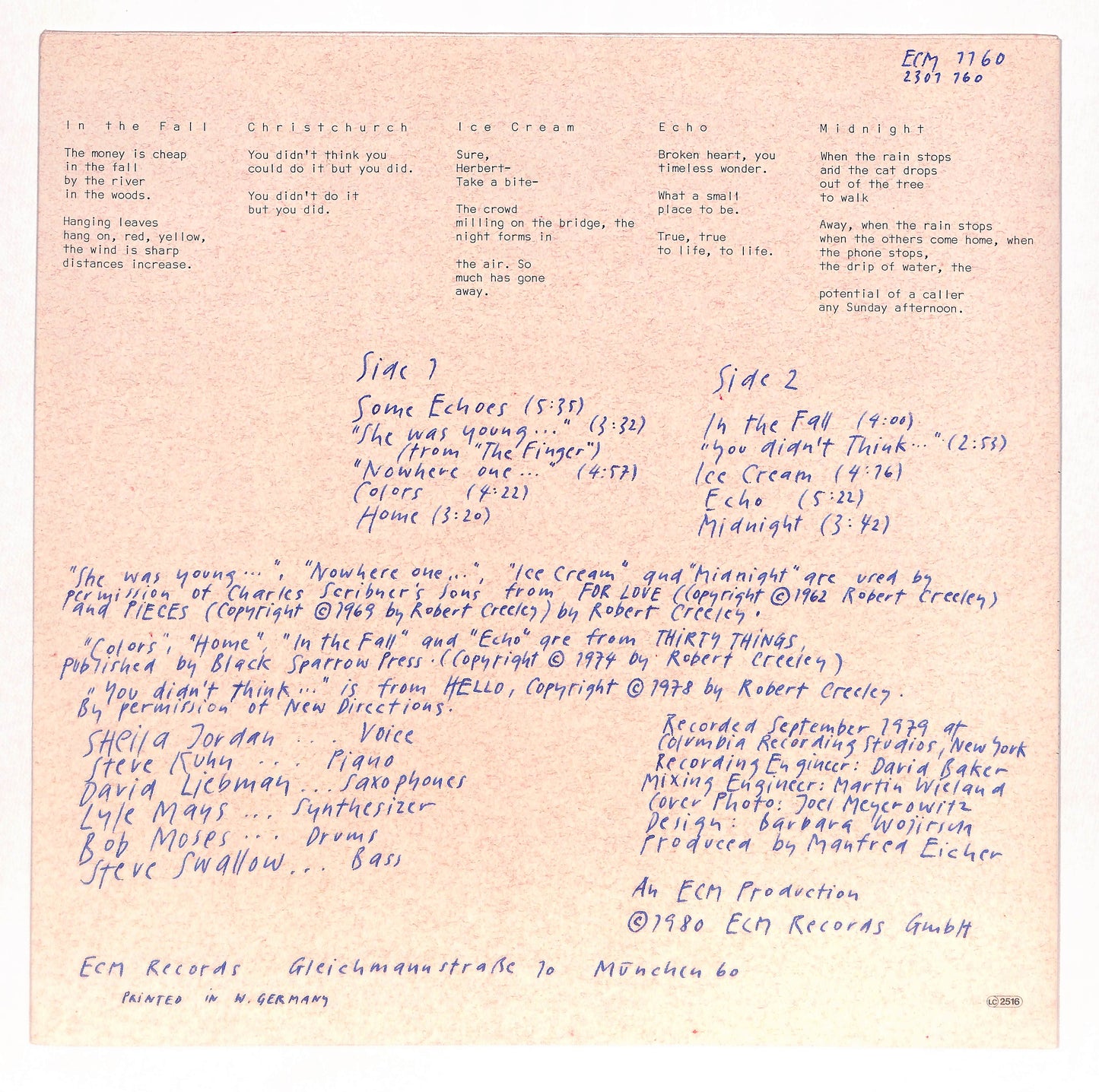 Home · Music By Steve Swallow To Poems By Robert Creeley