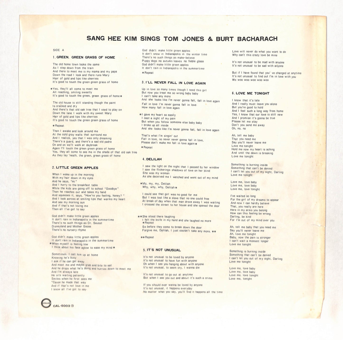 Sings Tom Jones & Burt Bacharach