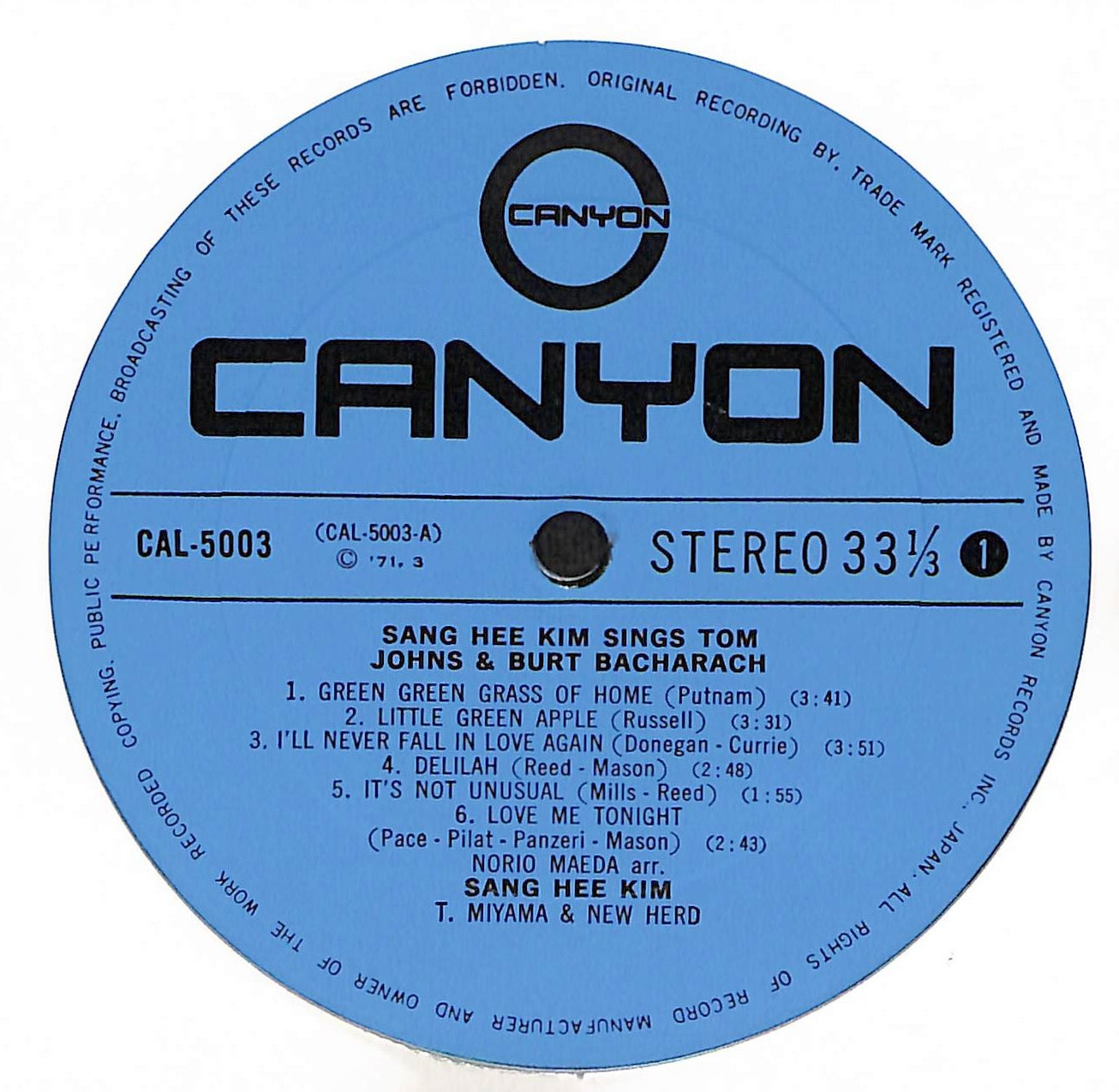 Sings Tom Jones & Burt Bacharach