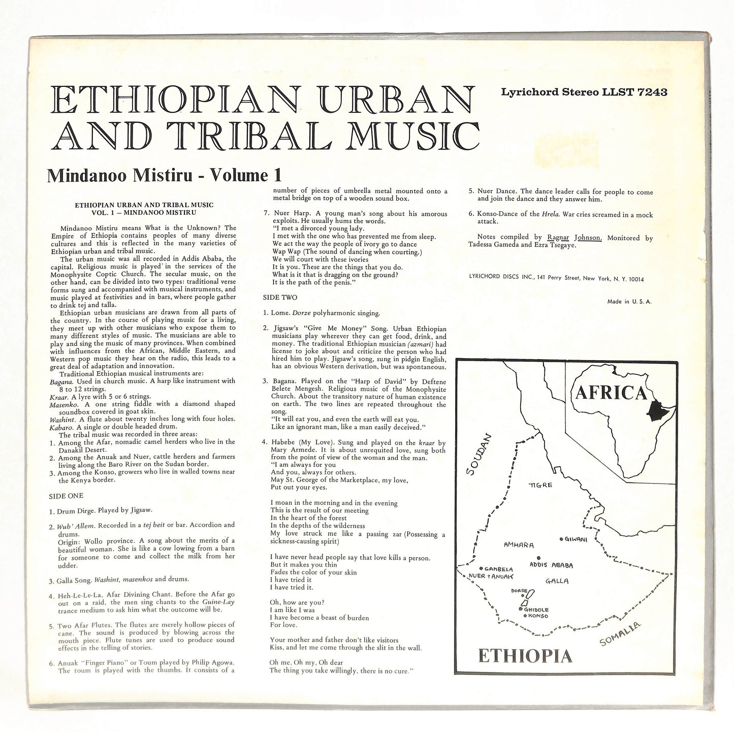 Ethiopian Urban And Tribal Music - Mindanoo Mistiru - Volume 1
