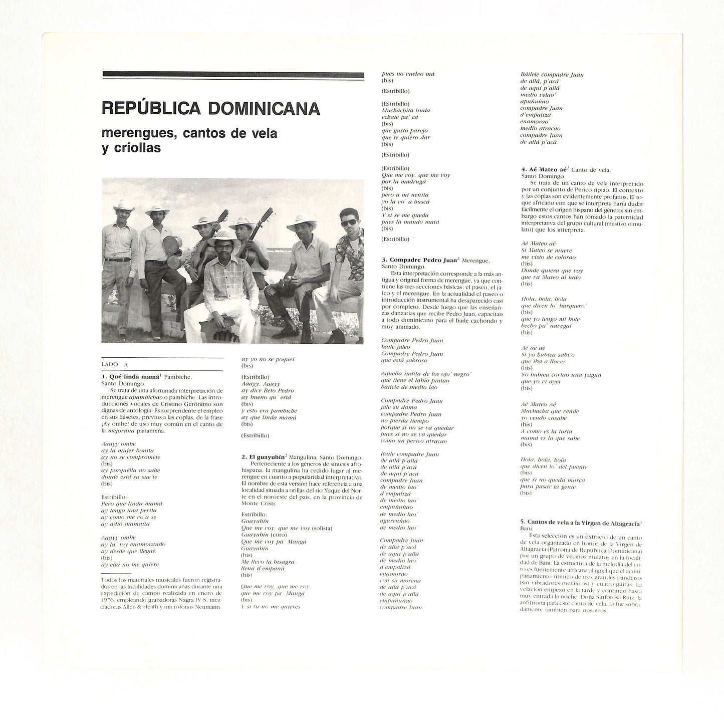 REPÚBLICA DOMINICANA - Merengues, Cantos de Vela y Criollas