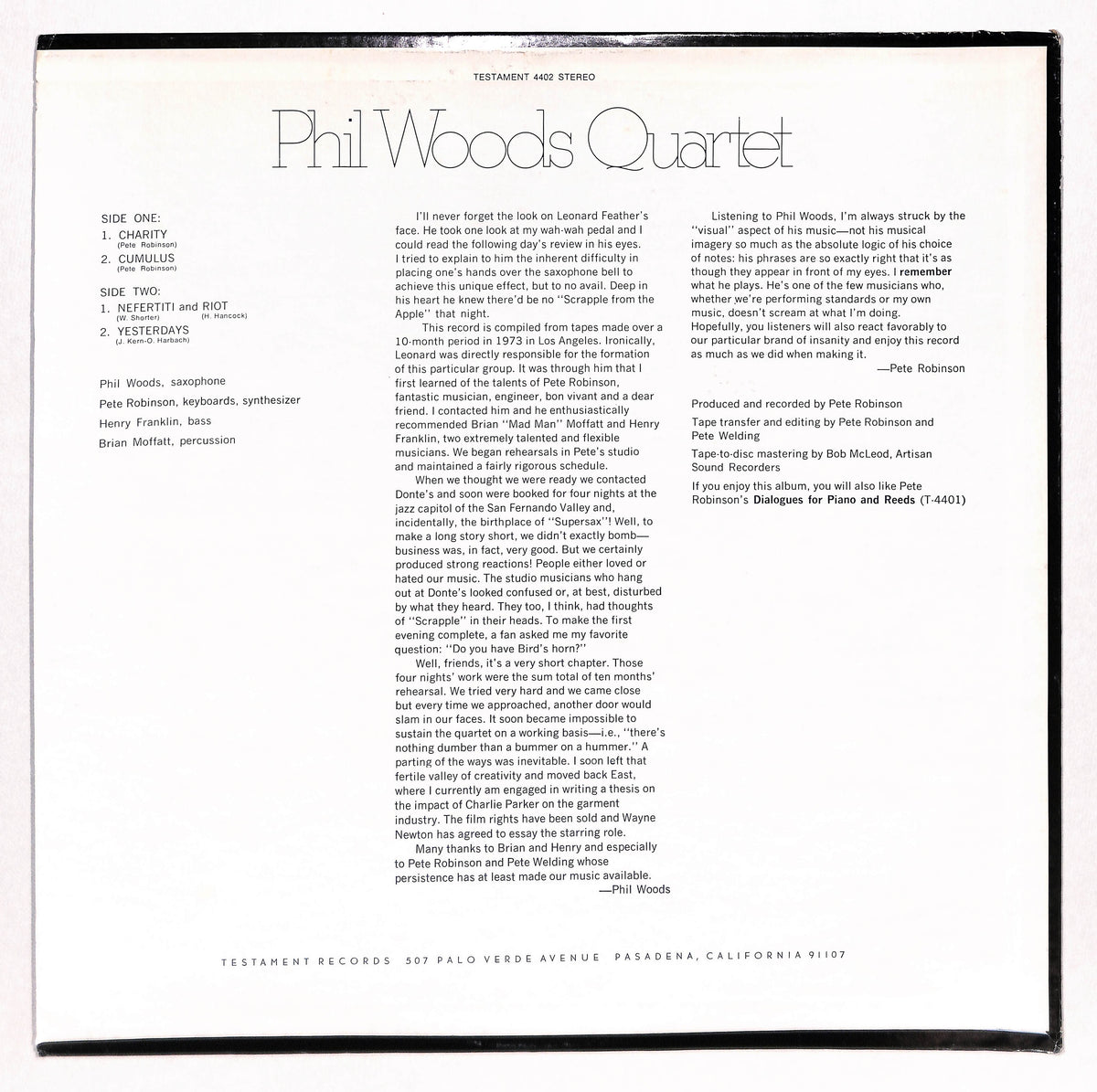 New Music By The New Phil Woods Quartet